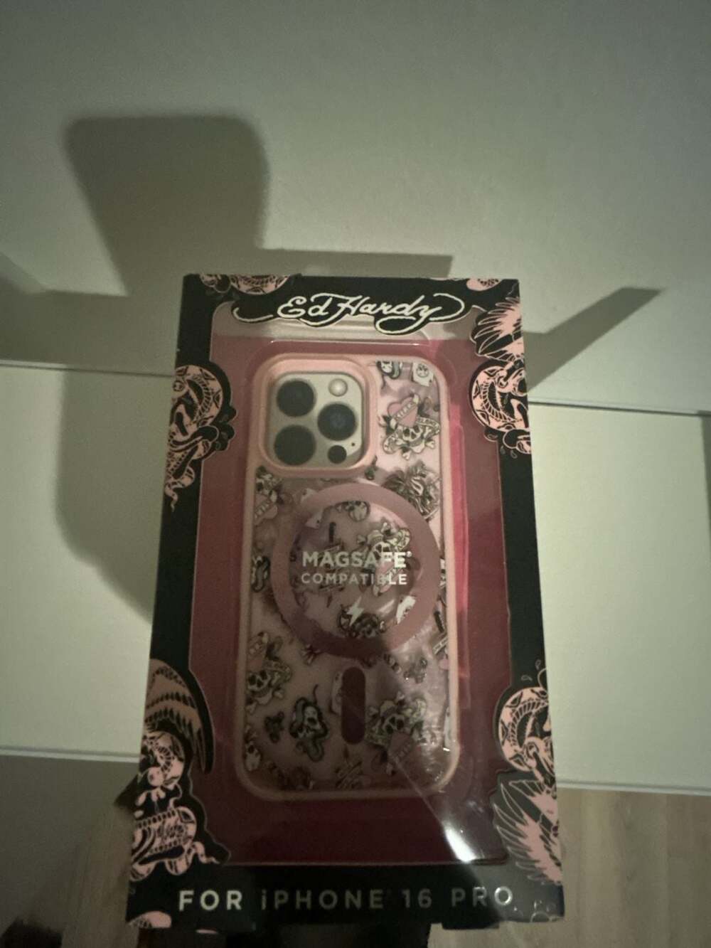 Ed Hardy Pink Skull Print Magsafe Compatible iPhone 16 Pro Case